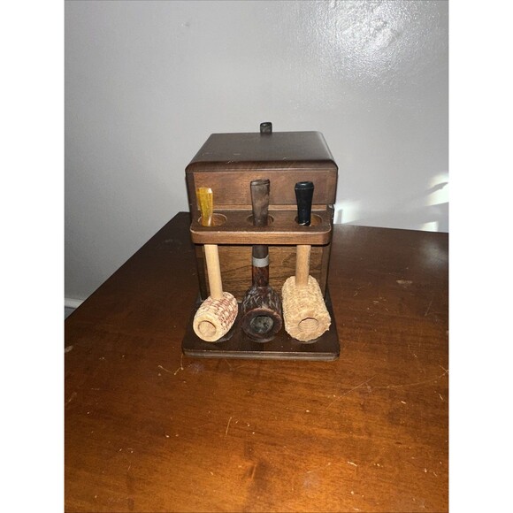 Vintage Tobacco Estate Pipes Lot of 6 with Wooden Pipe Stand Box Humidor - Picture 2 of 8